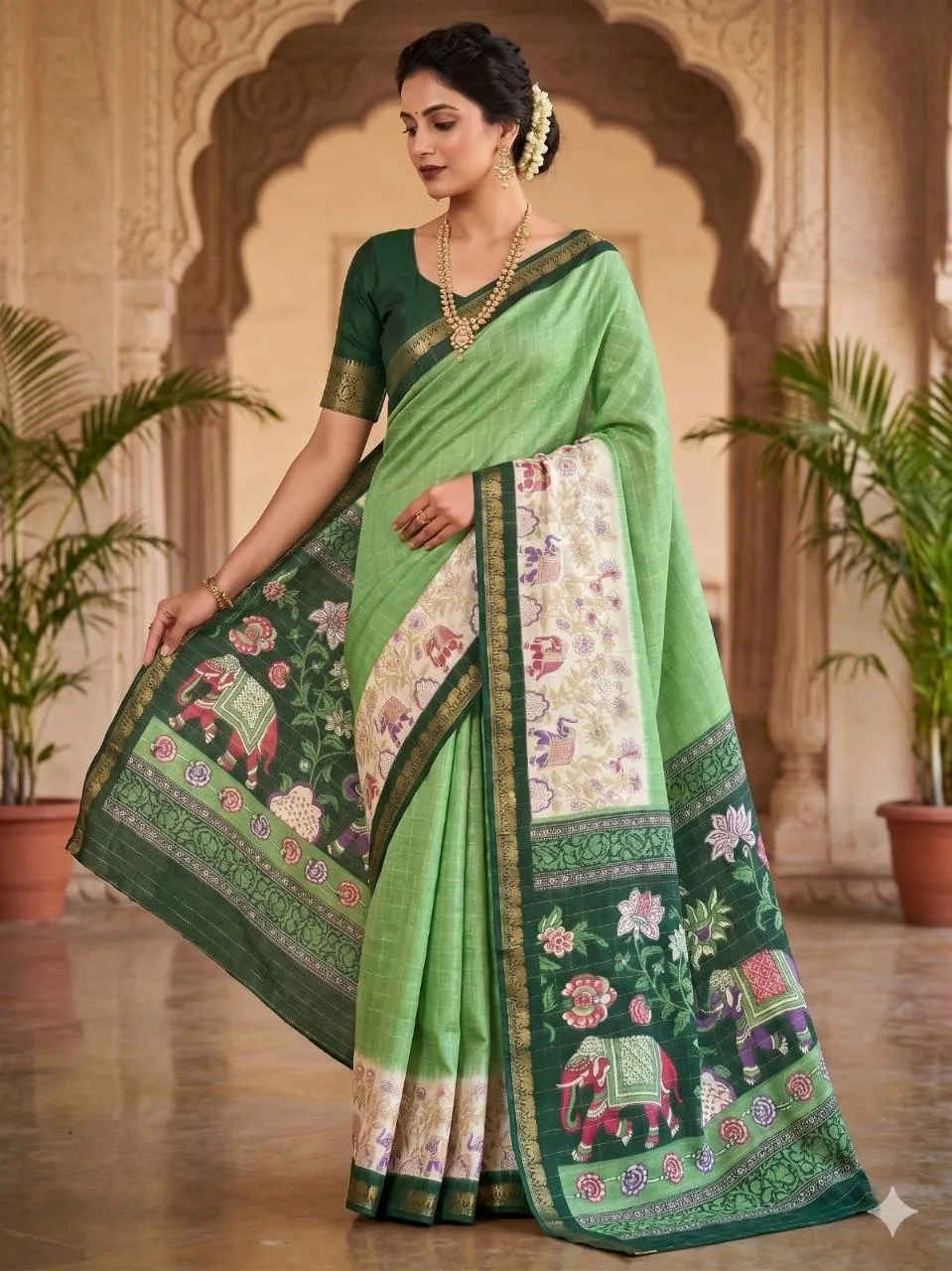 Launching SS180 Anjali Elegant Mangalgiri Silk Kalamkari Printed Saree Manufacturers 2026