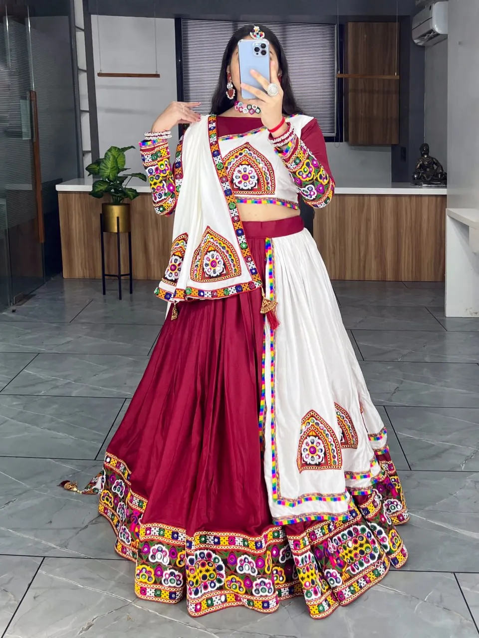 Buy WMT 8050 Rayon Cotton Gamthi Mirror Work Tranding Navratri Collection 2026