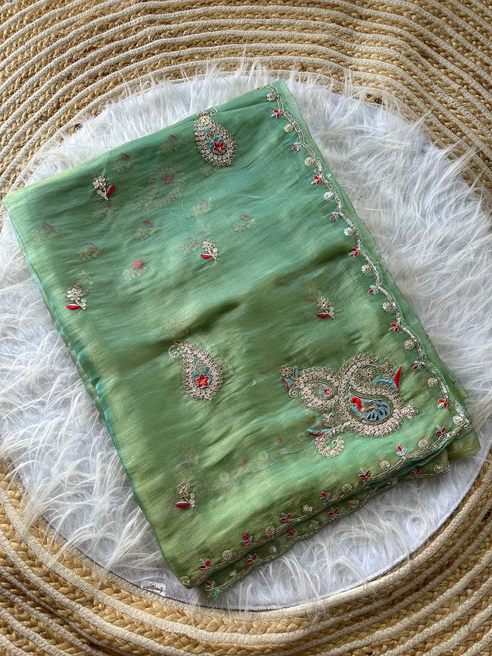Beautiful MHV Rubie Simmer Silk Embroidery Work Festival Saree India 2026