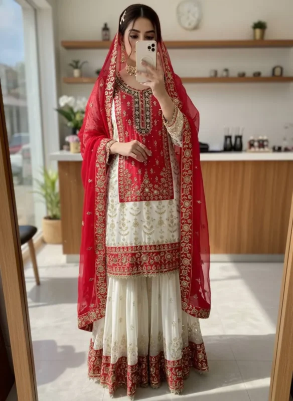 Stylish C585 1460 Georgette Embroidery Wedding Pakistani Sharara Suit Wholesale Surat 2026