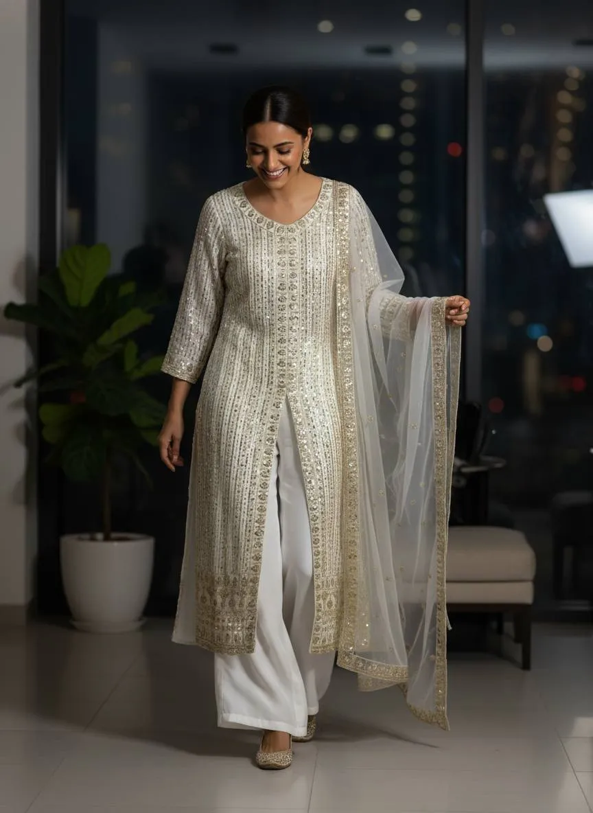 Latest C585 1448 Georgette Zari Embroidery Pakistani Sharara Suit Wholesale Surat 2026