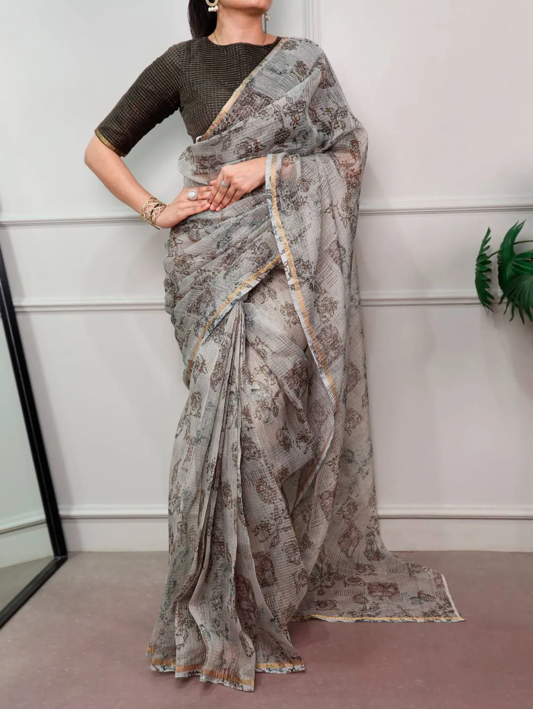 Latest WMN 7066 Kota Doria Floral Printed Saree Wholesale Surat 2026