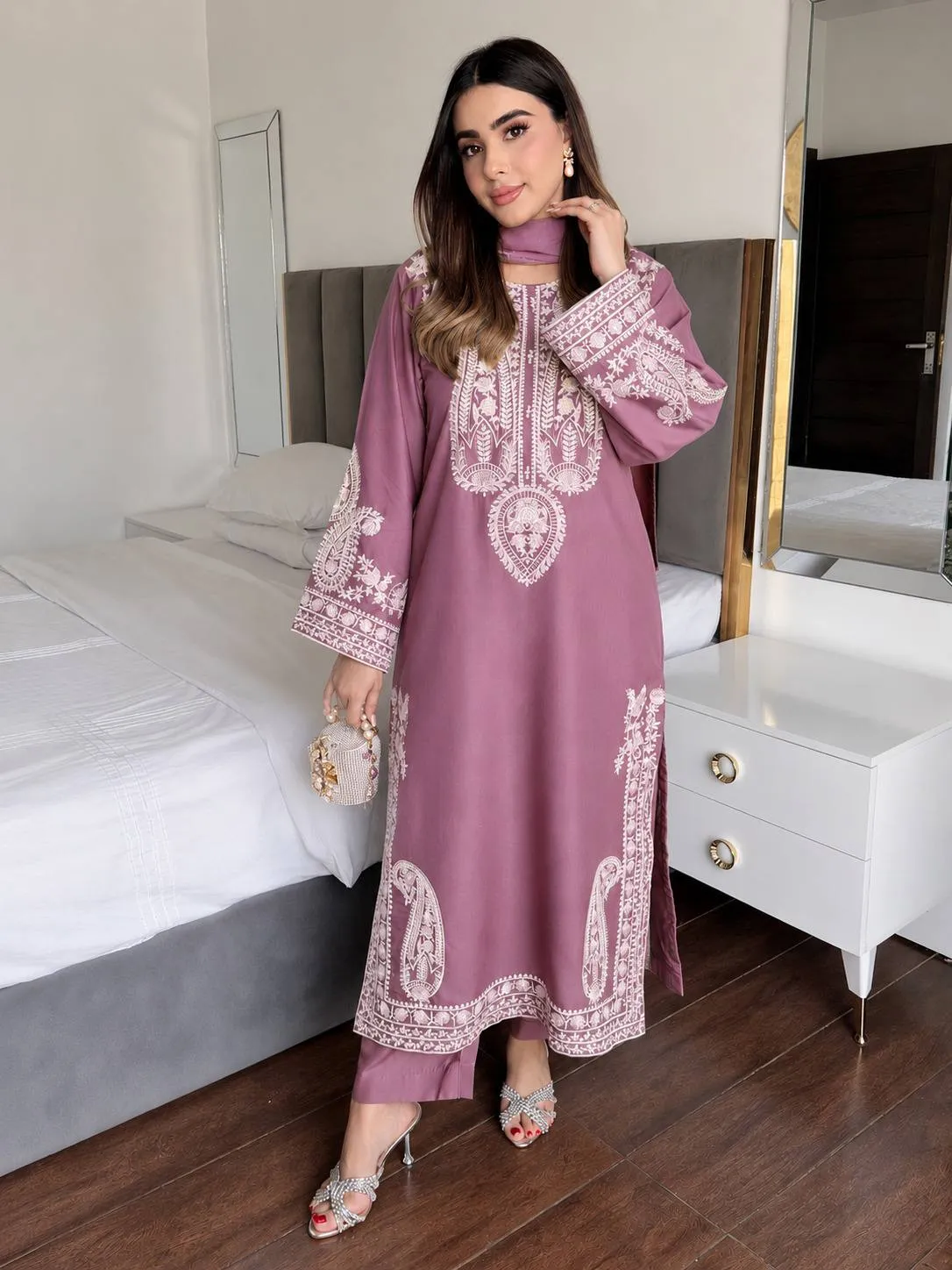 Beautiful C585 1467 Chinon Silk Embroidery Kurti Palazzo Wholesale Surat 2026