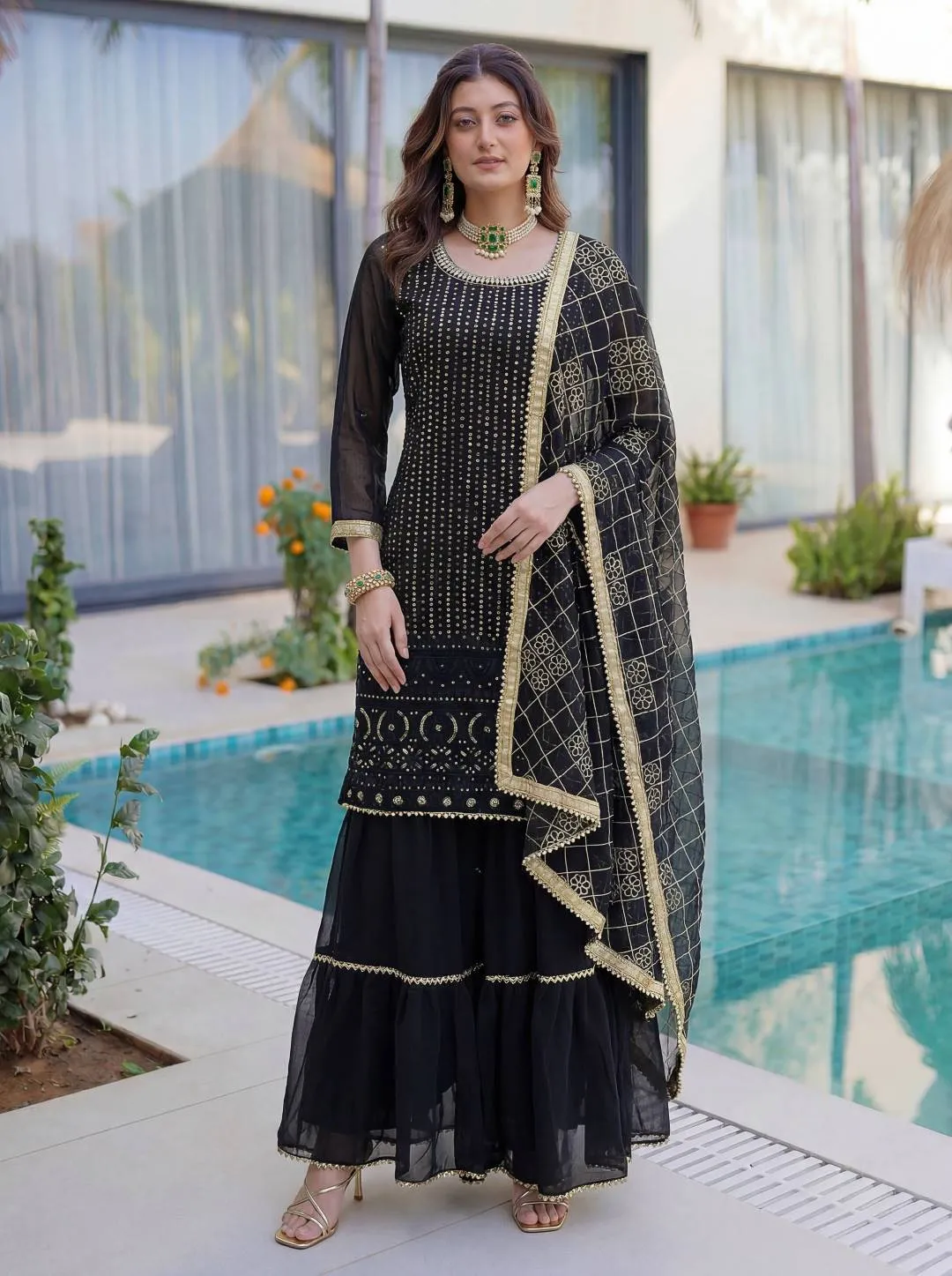 Stylish DKT 5065 Georgeet Embroidery Work Sharara Suit Eid Collection 2026