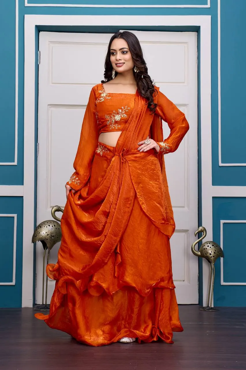 Beautiful STD 6113 Fandy Satin Party Wear Ruffle Saree Wholesale Online Surat Market 2026
