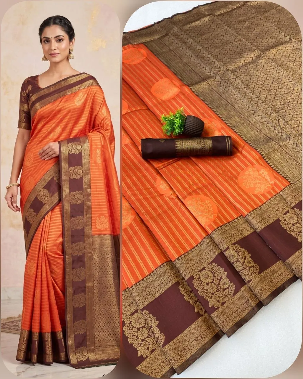 Launching SS180 Orange Kanchivaram Silk Zari Work Festival South Style Saree 2026