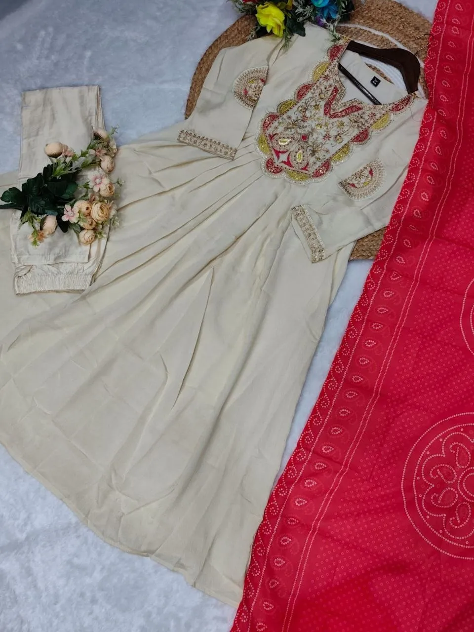 Zarin 08 Chinon Silk Embroidery Gown Pant Dupatta Collection