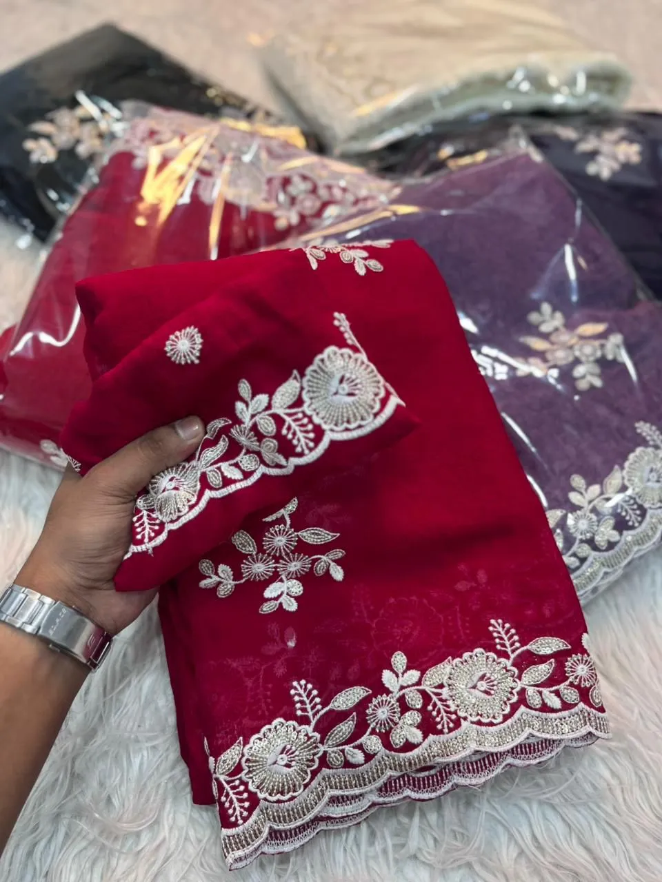 Beautiful SNT Crush Silk Saree With Sequence Embroidery Work 2026