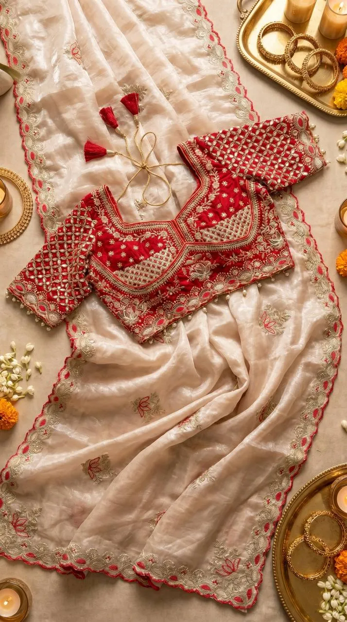 WMS Fandy Satin Embroidery Theard Work Wedding Wear Saree Collection