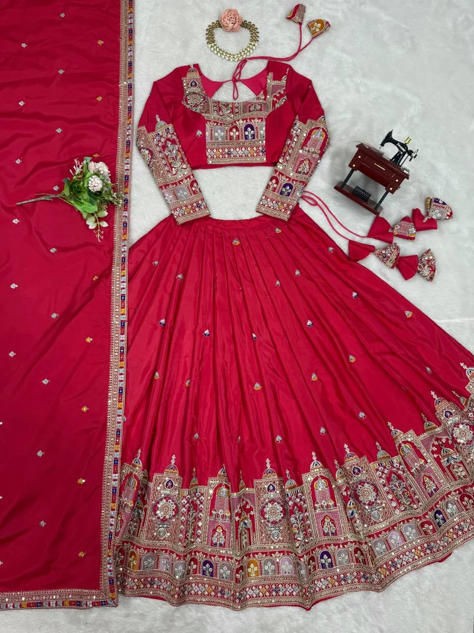 Stylish Deepika 400 Natural Crep Silk Sequnce Thread Work Navratri Collection 2026
