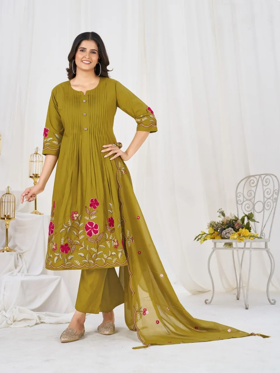 Stylish Lila 159 Cotton Thread Embroidery Festival Anarkali Readymade Dress 2026