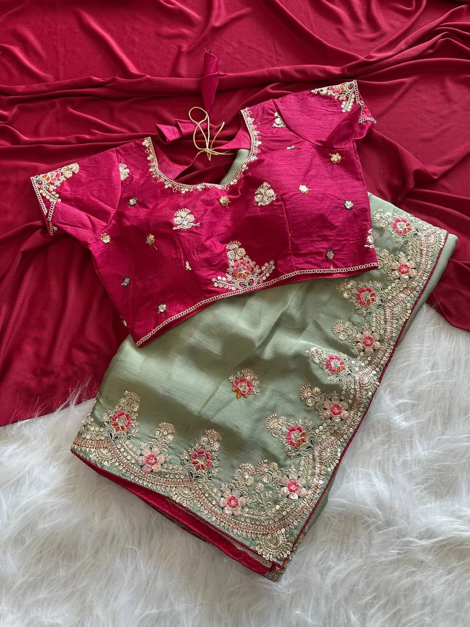 Stylish MHV Sara Fandy Silk Embroidery Work Festival & Wedding Saree 2026
