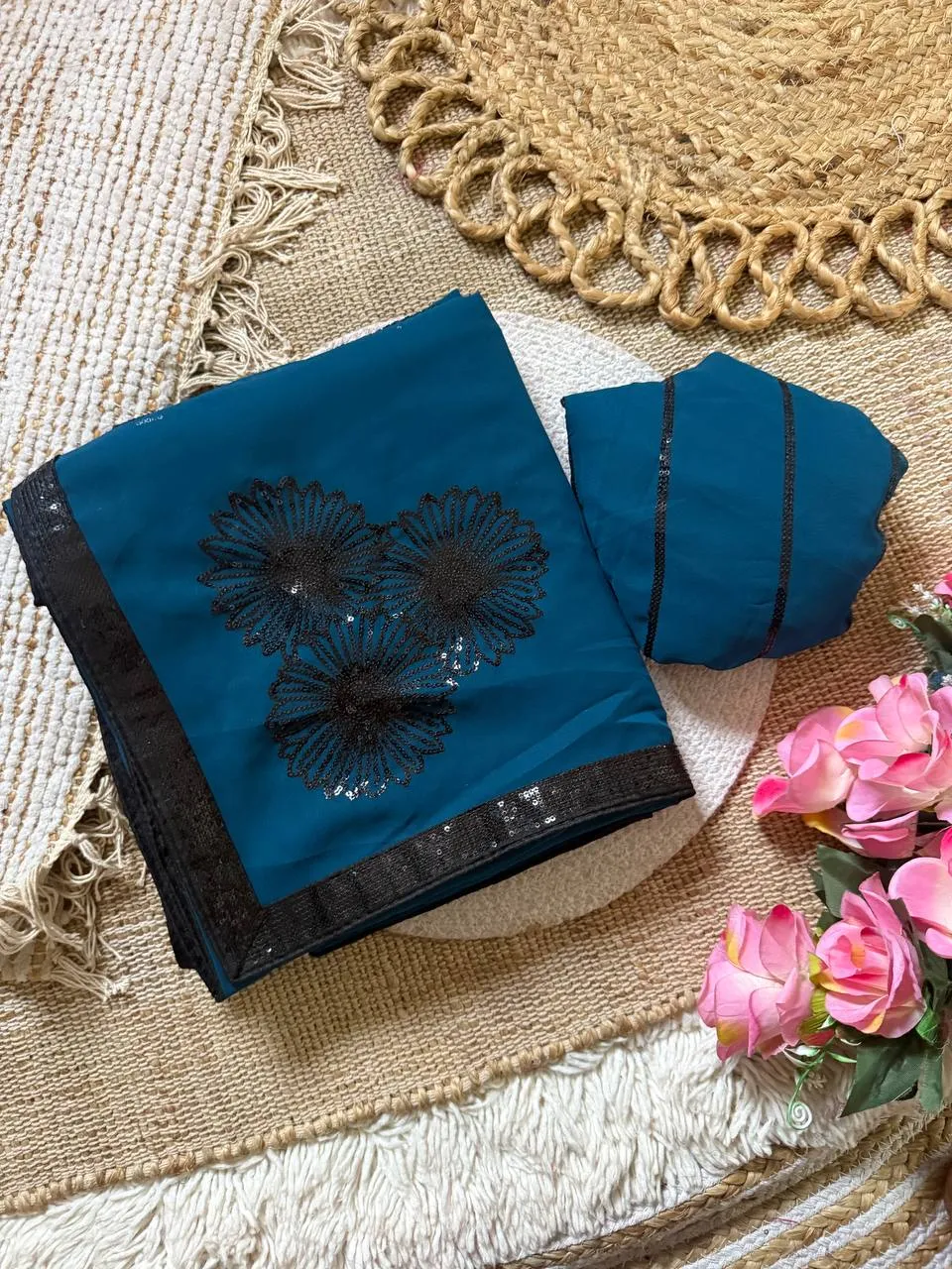 Kusum Georgette Sequins Party Wear Embroidery Saree Wholesale Surat