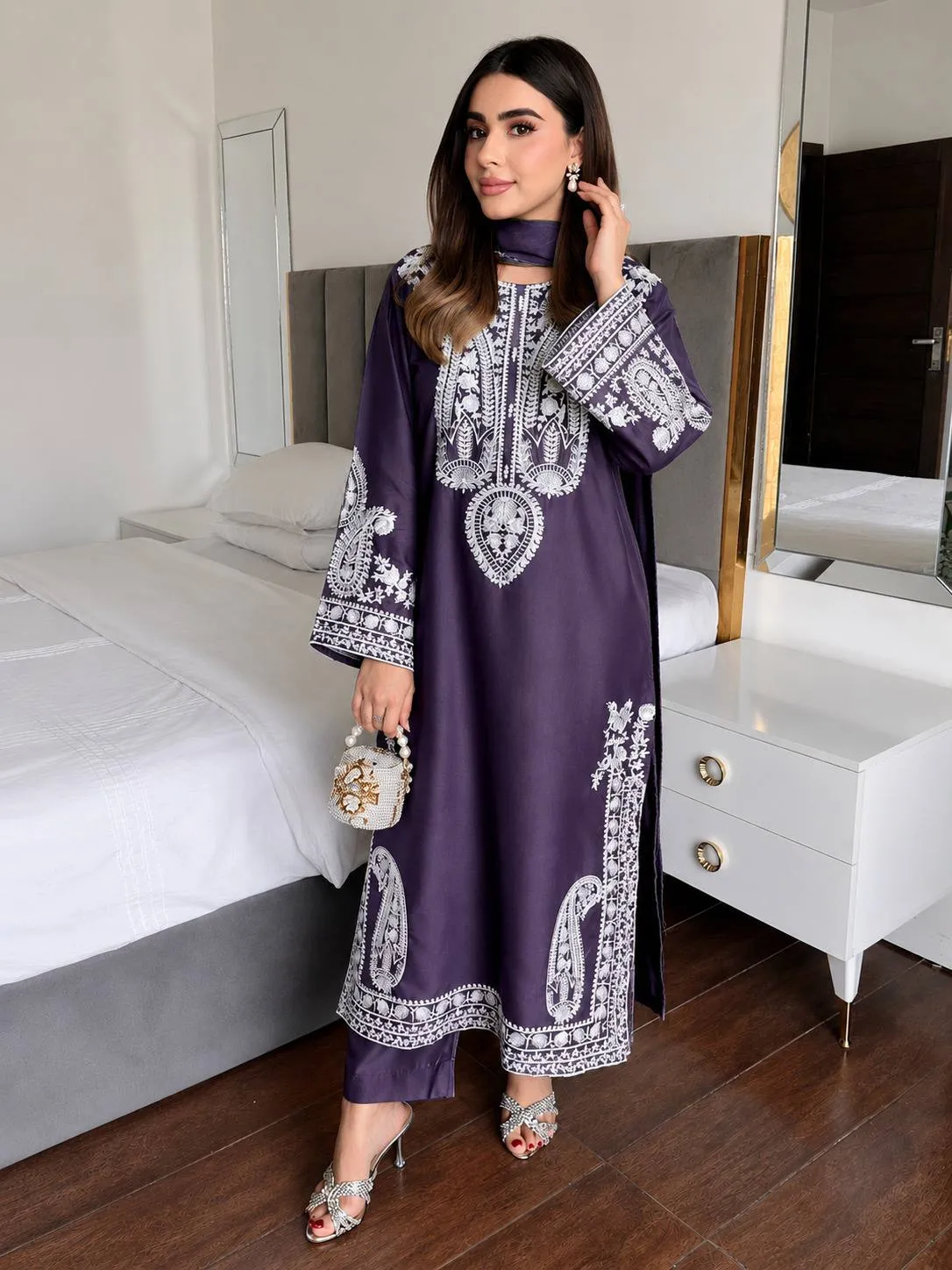Beautiful C585 1467 Chinon Silk Embroidery Kurti Palazzo Wholesale Surat 2026