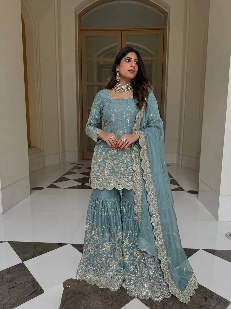 Buy Sabina 1712 Gmy Silk Embroidery Wedding Pakistani Gharara Suti Wholesale Surat 2026