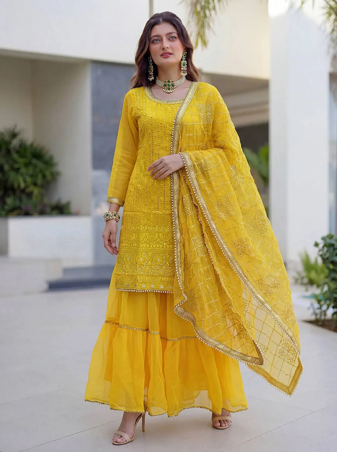 Stylish DKT 5065 Georgeet Embroidery Work Sharara Suit Eid Collection 2026