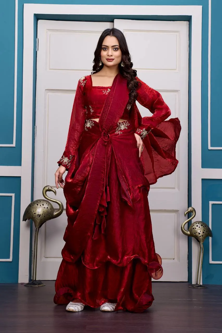 Beautiful STD 6113 Fandy Satin Party Wear Ruffle Saree Wholesale Online Surat Market 2026