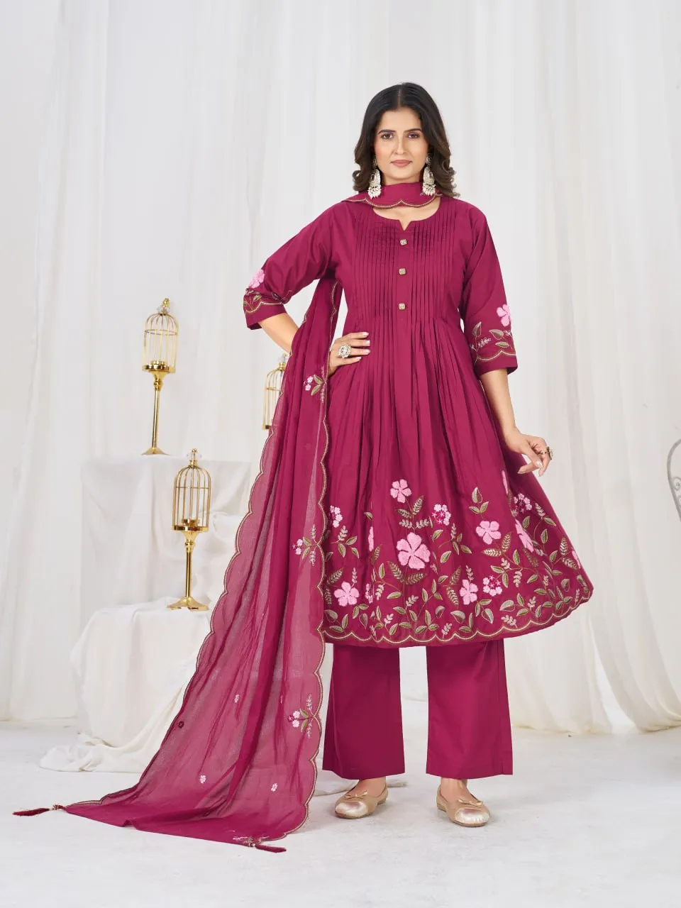 Stylish Lila 159 Cotton Thread Embroidery Festival Anarkali Readymade Dress 2026