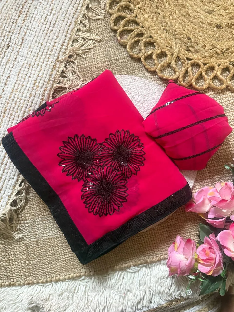 Kusum Georgette Sequins Party Wear Embroidery Saree Wholesale Surat
