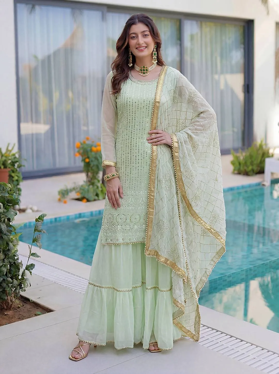 Stylish DKT 5065 Georgeet Embroidery Work Sharara Suit Eid Collection 2026