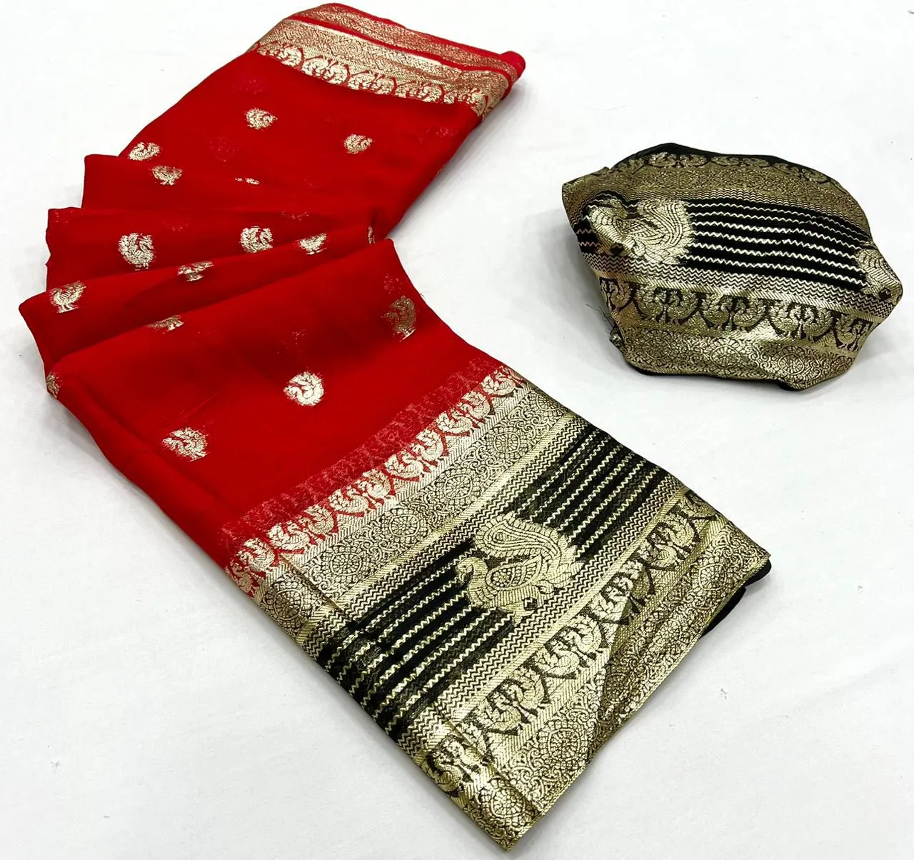 SNT Pure Viscose Georgette Saree Fancy Zari Border