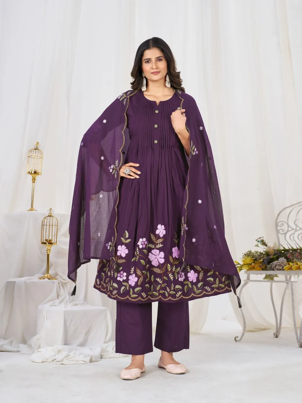 Stylish Lila 159 Cotton Thread Embroidery Festival Anarkali Readymade Dress 2026