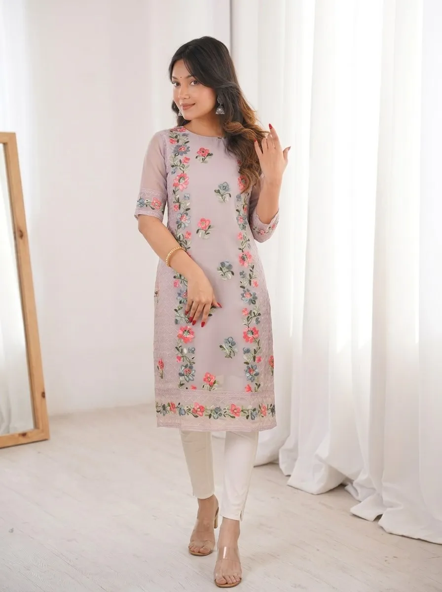 Beautiful Kiara Georgette Lucknowi Chickenkari Work Kurti Wholesale Surat 2026