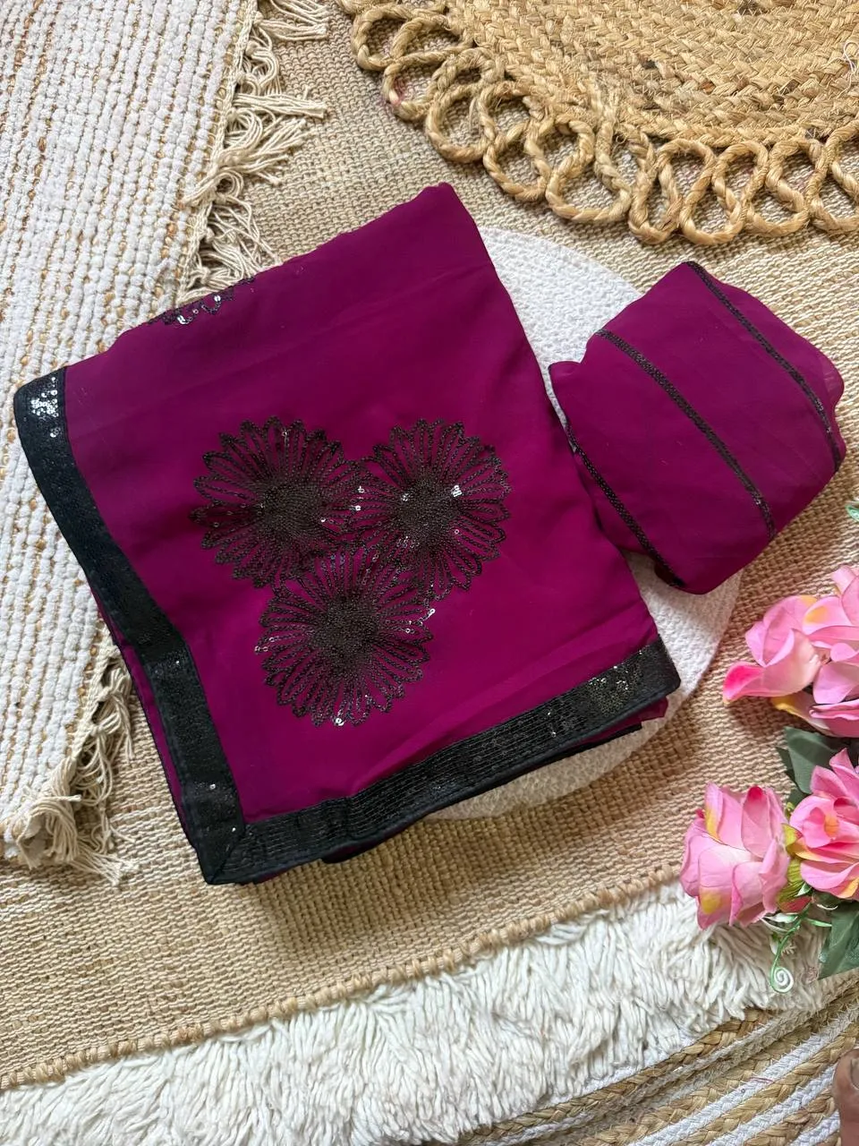 Kusum Georgette Sequins Party Wear Embroidery Saree Wholesale Surat
