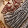 WMS Fandy Satin Embroidery Theard Work Wedding Wear Saree Collection