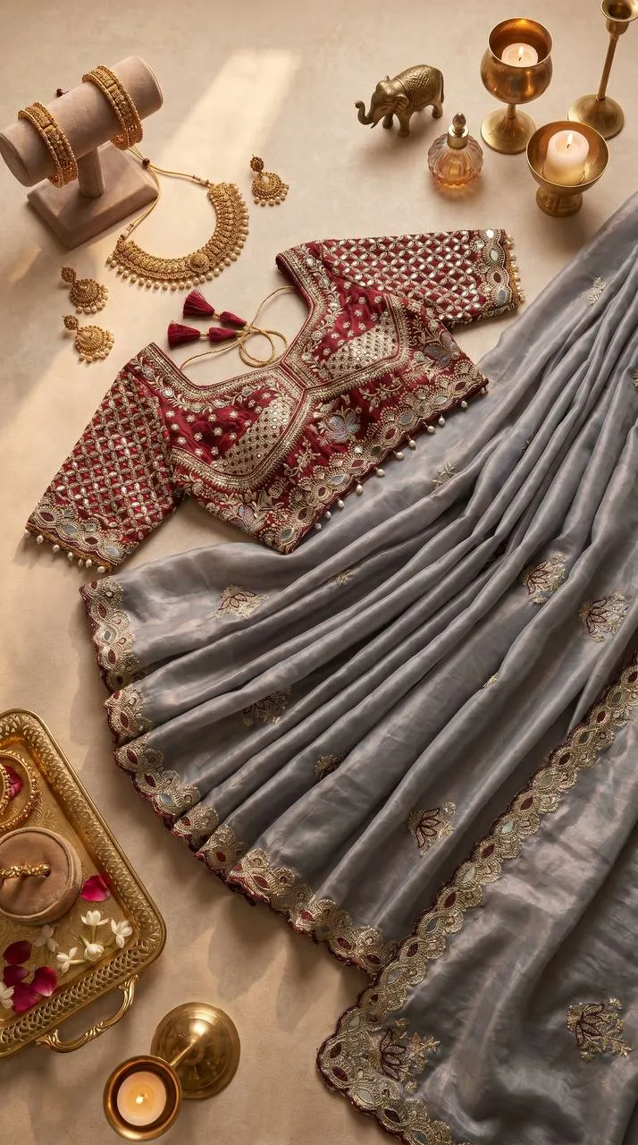 WMS Fandy Satin Embroidery Theard Work Wedding Wear Saree Collection