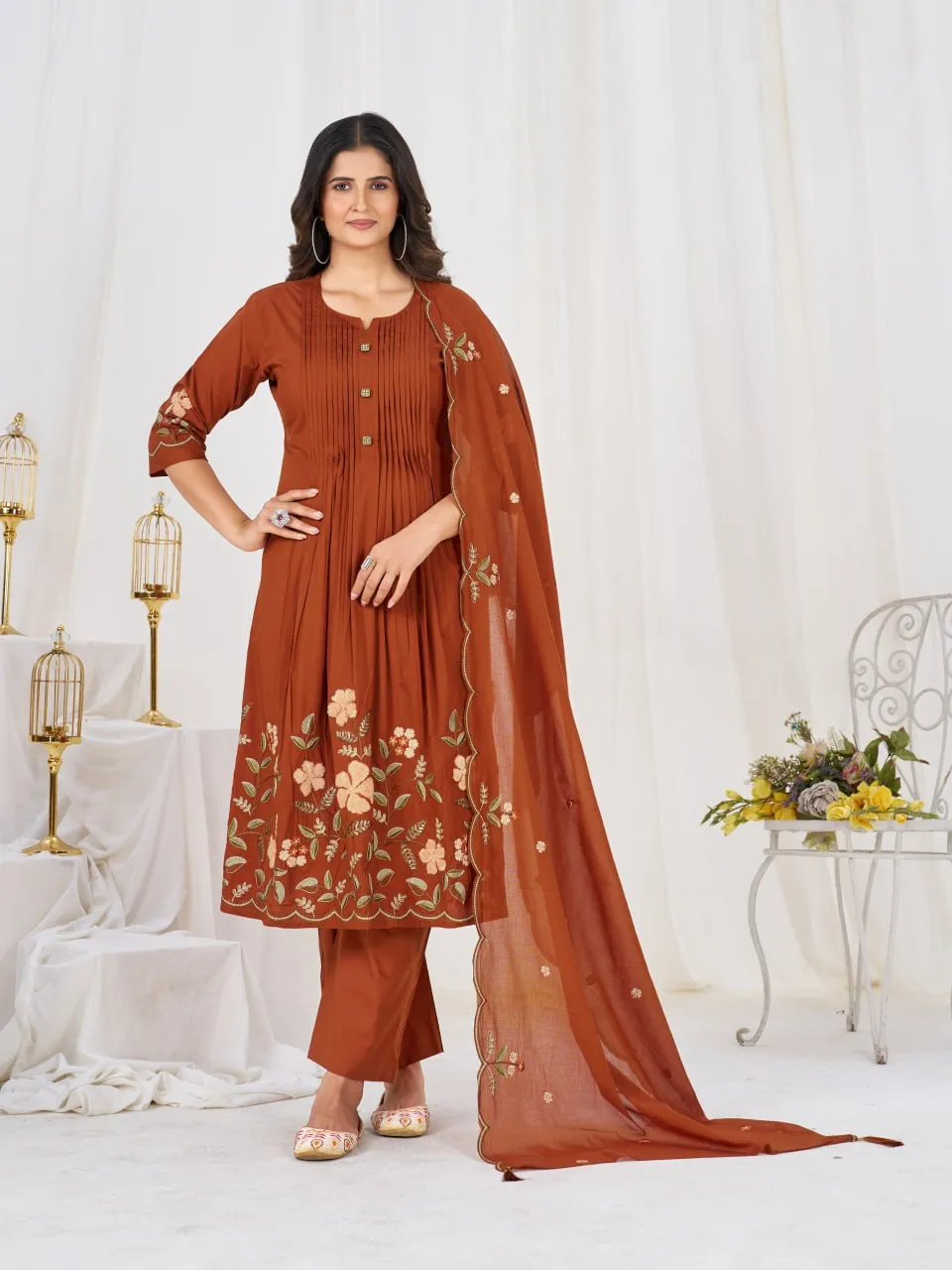 Stylish Lila 159 Cotton Thread Embroidery Festival Anarkali Readymade Dress 2026