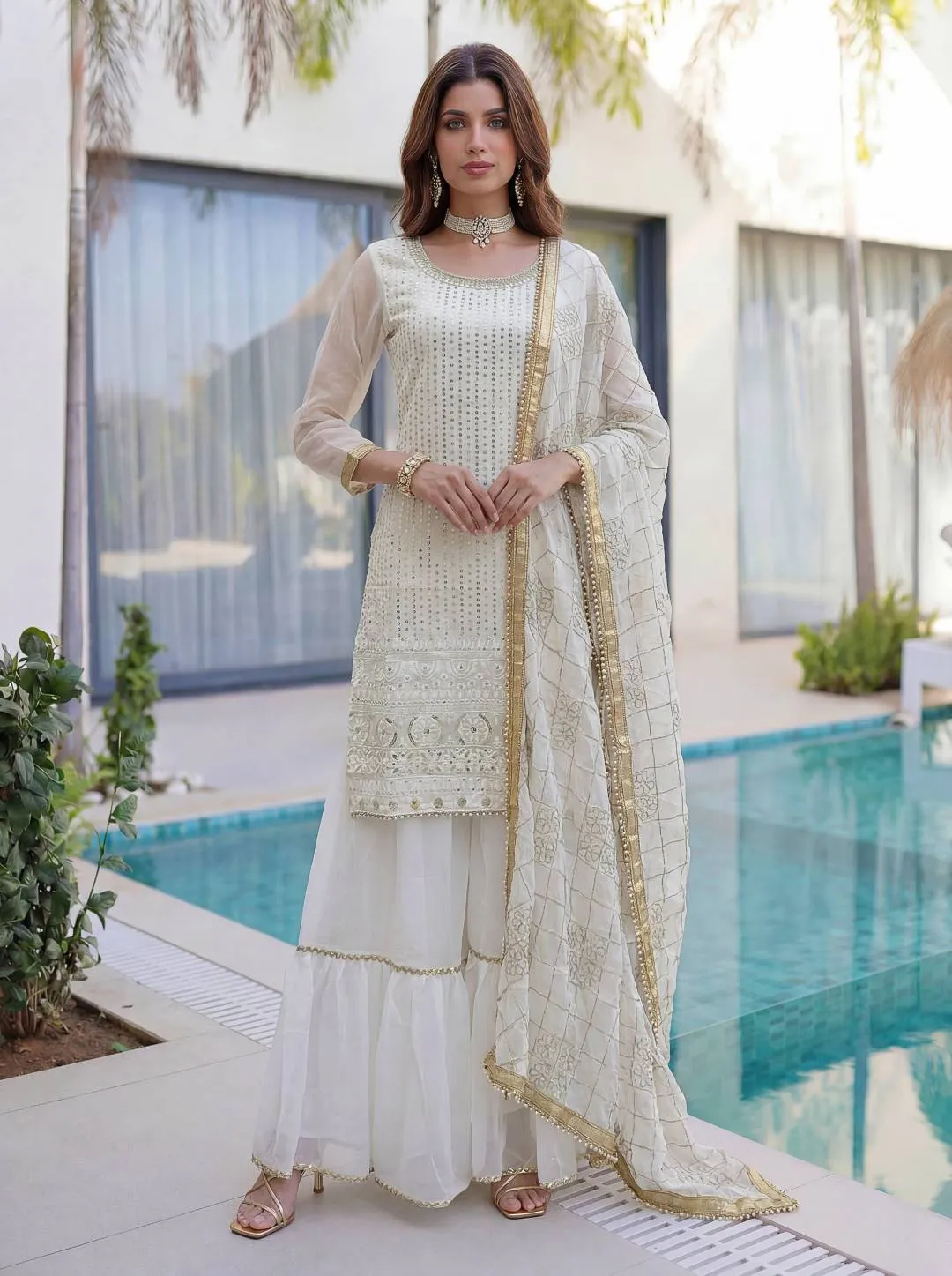 Stylish DKT 5065 Georgeet Embroidery Work Sharara Suit Eid Collection 2026