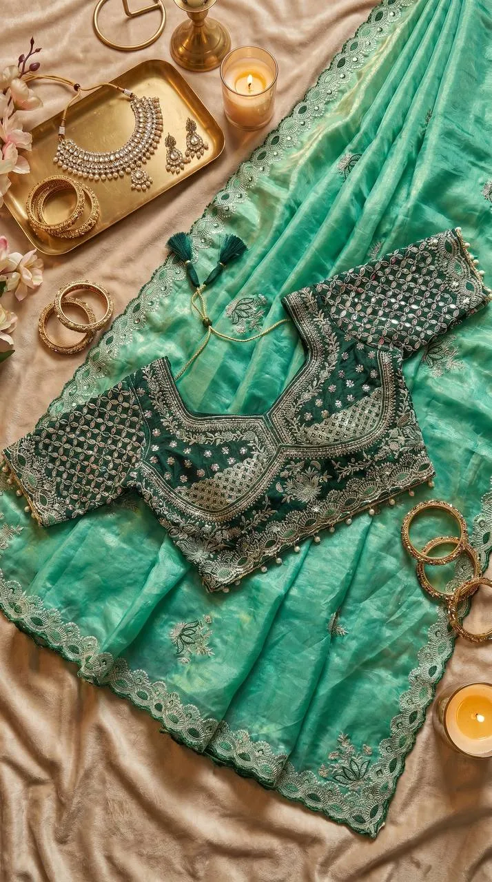 WMS Fandy Satin Embroidery Theard Work Wedding Wear Saree Collection