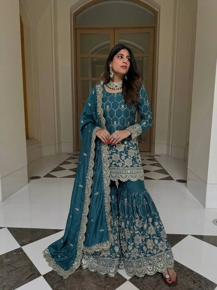 Buy Sabina 1712 Gmy Silk Embroidery Wedding Pakistani Gharara Suti Wholesale Surat 2026