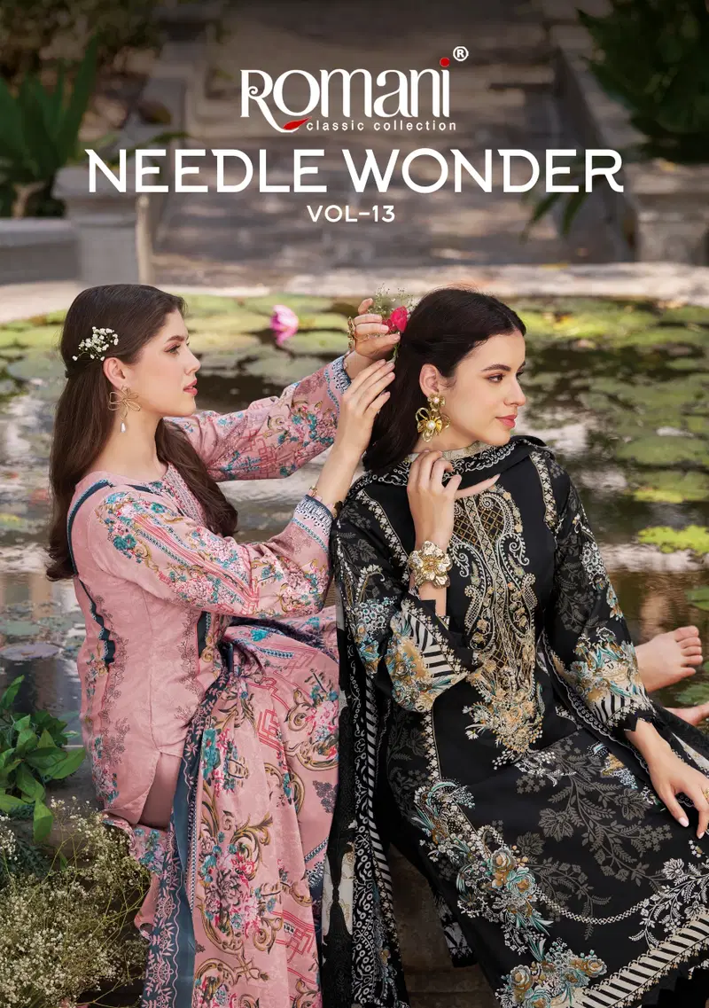 Romani Needle Wonder Vol 13 Cotton Digital Printed Embroidered Dress Material Wholesale