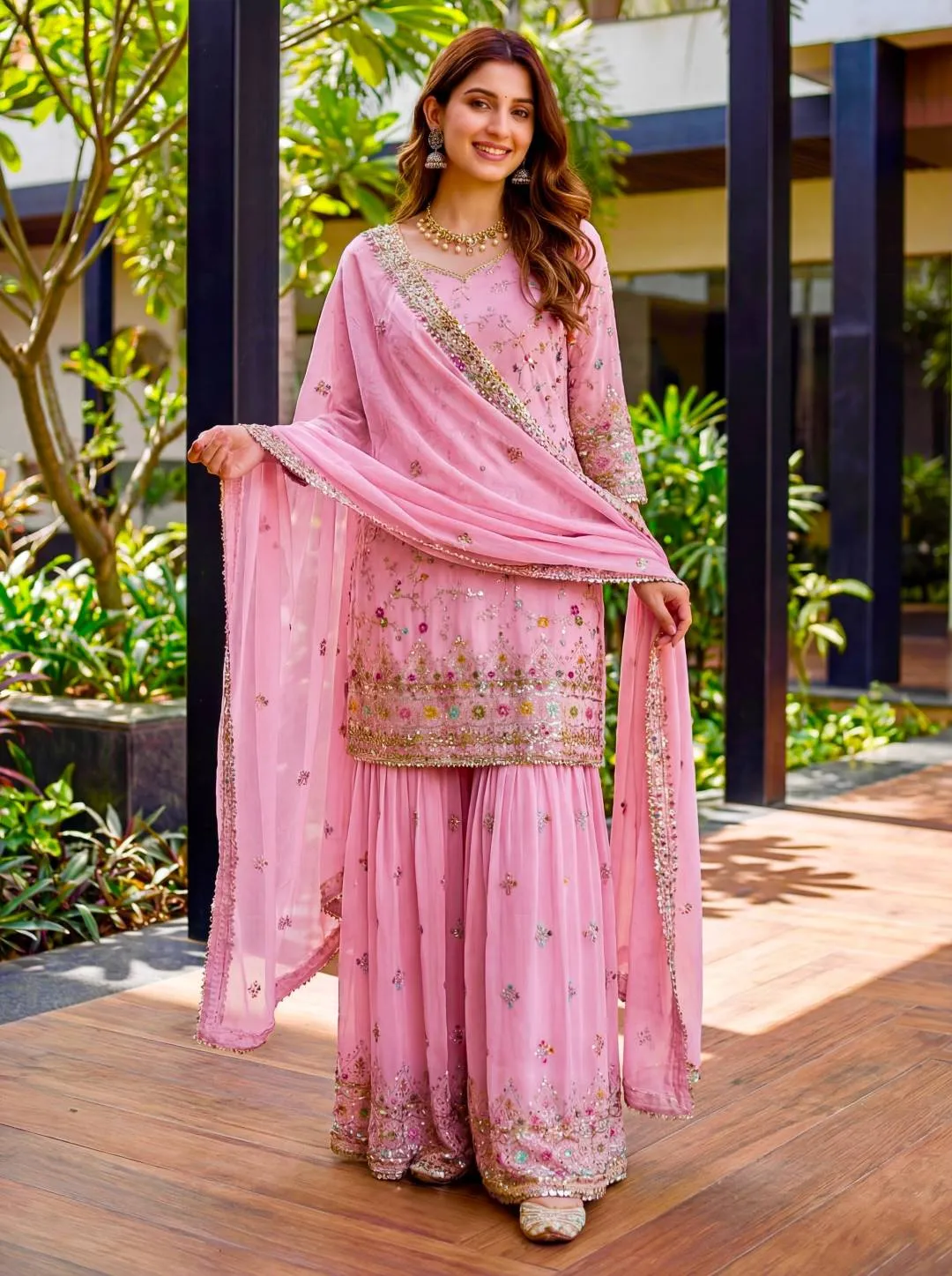 DKT 5152 Georgeet Embroidery Thread Wedding Pakistani Sharara Suit