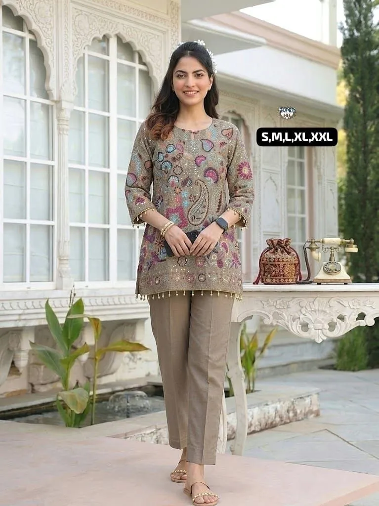Laxmy 2157 Vichitra Silk Designer Embroidery Festival Kurti Pant Set