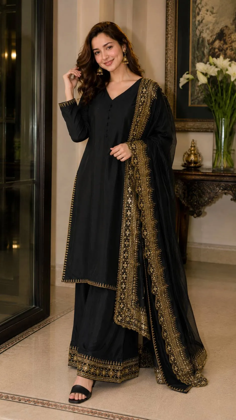 Alia 589 Hamia Silk Sequence Embroidery Work Kurti Palazzo With Dupatta