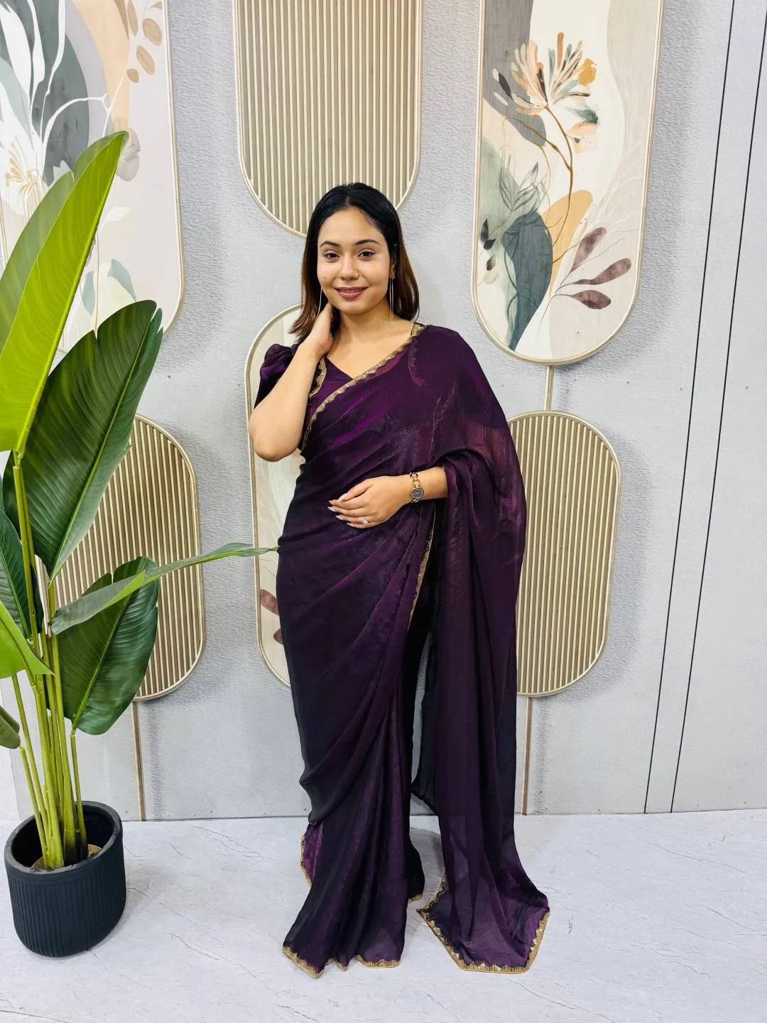 SGT 239 Space Silk Party Wear Zip Gown Saree For Women