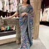 RBC Bluffy Chinon Silk Designer Kalamkari Printed Mirror Work Saree