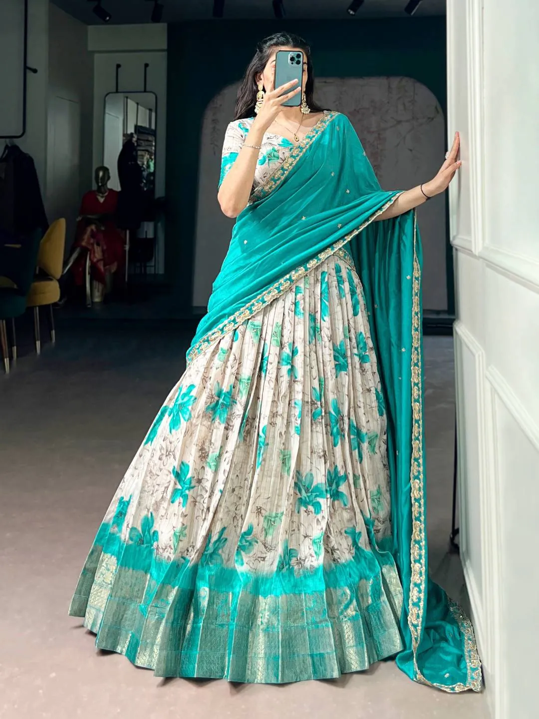 WMN 1102 Dola Chex Printed Zari Weaving Work Lehenga Choli Online