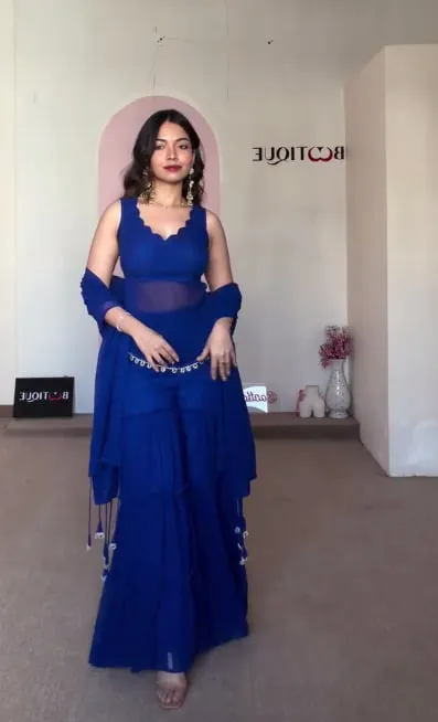 SWT 1200 Georgette Mirror Work Festival Top Gharara Set Exporters in Ahmedabad