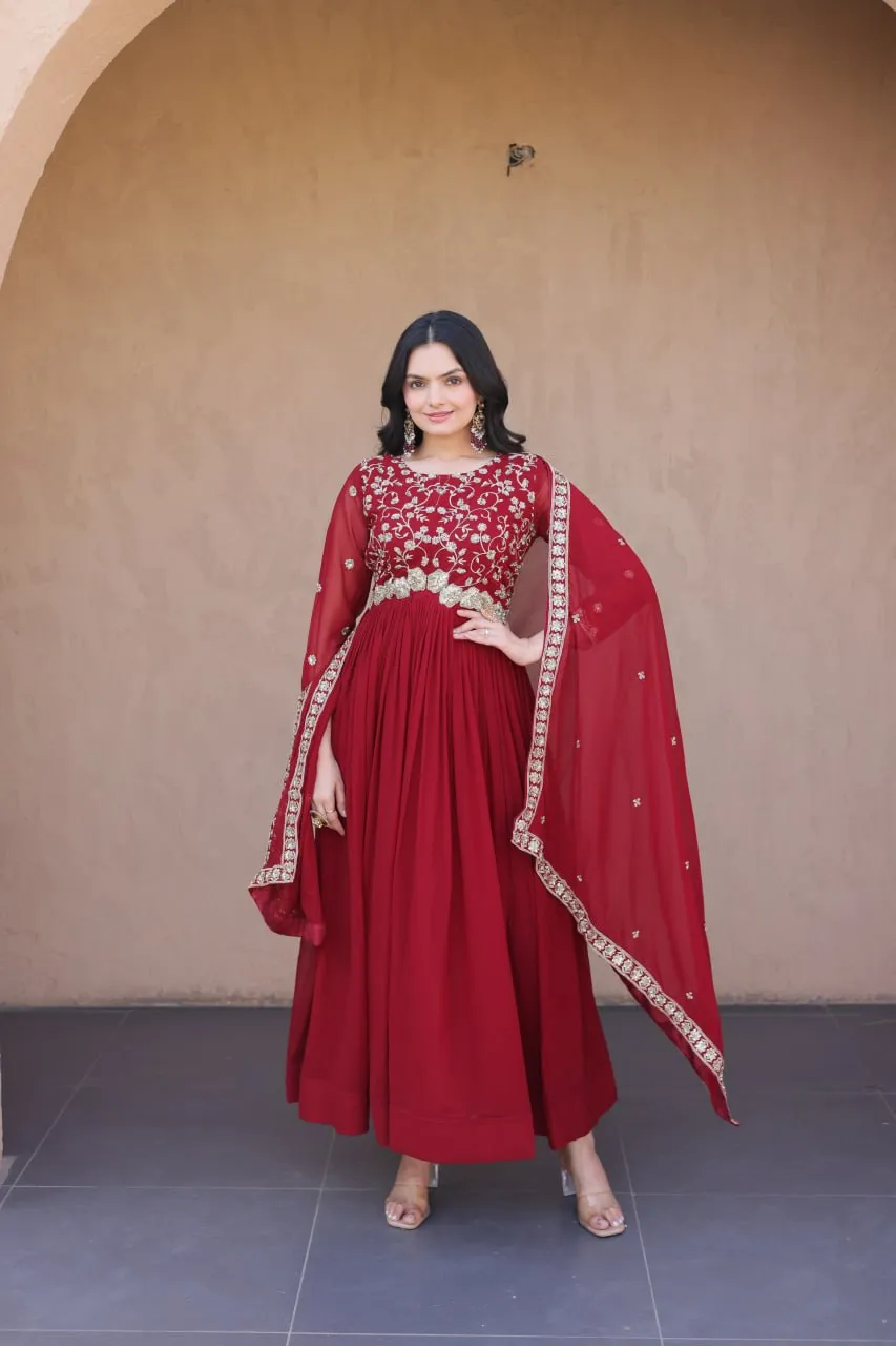 Mohini 9336 Blooming Zari Embroidery Work Gown With Dupatta