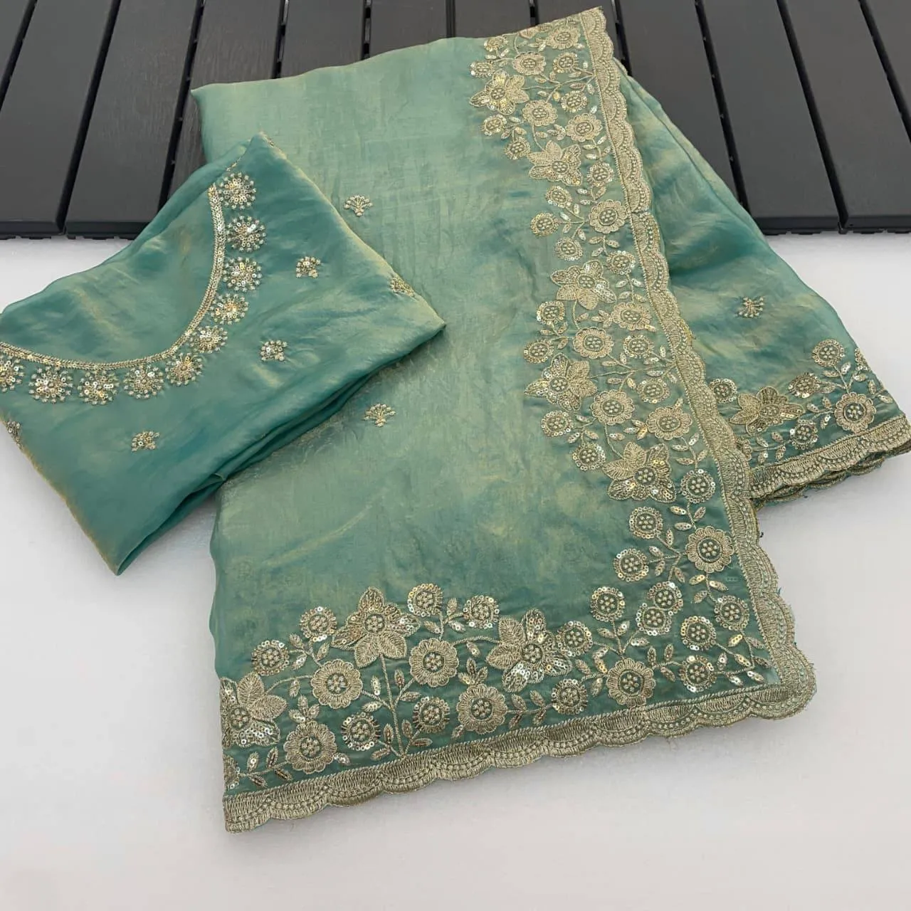 Kusum 818 Padmavati Fandy Satin Sequence Thread Work Saree