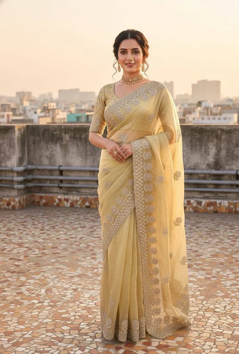 Kusum 823 Vijeta Fandy Satin Embroidery Work Raksha Bandhan Saree