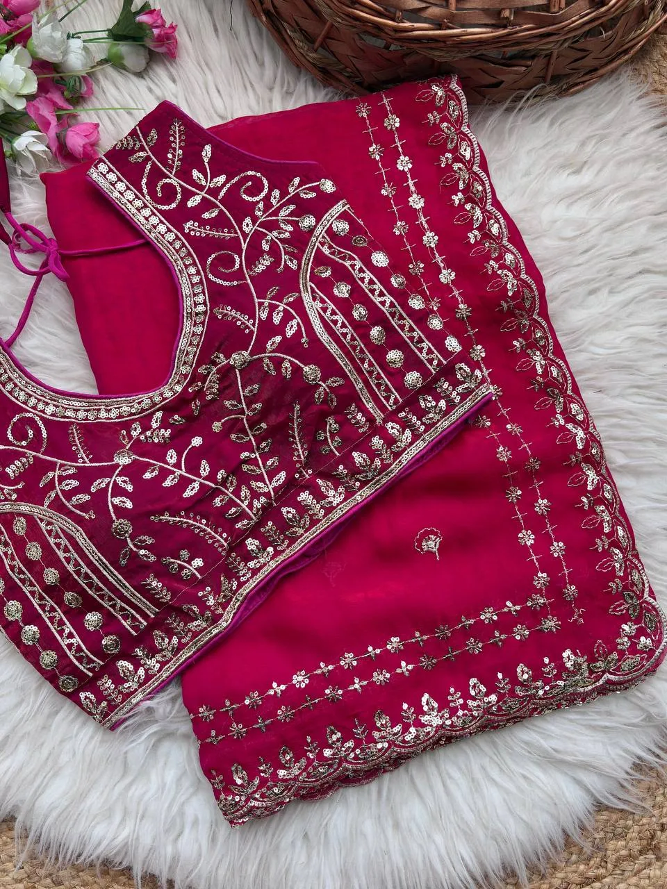 MHV Mahalaxmi Fandy Satin Silk Embroidery Work Wedding Saree