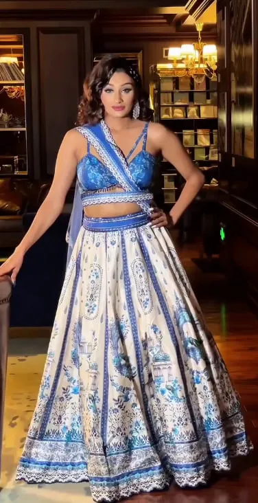 C585 171 Muslin Cotton Printed Blue Lehenga Choli Wholesale Surat