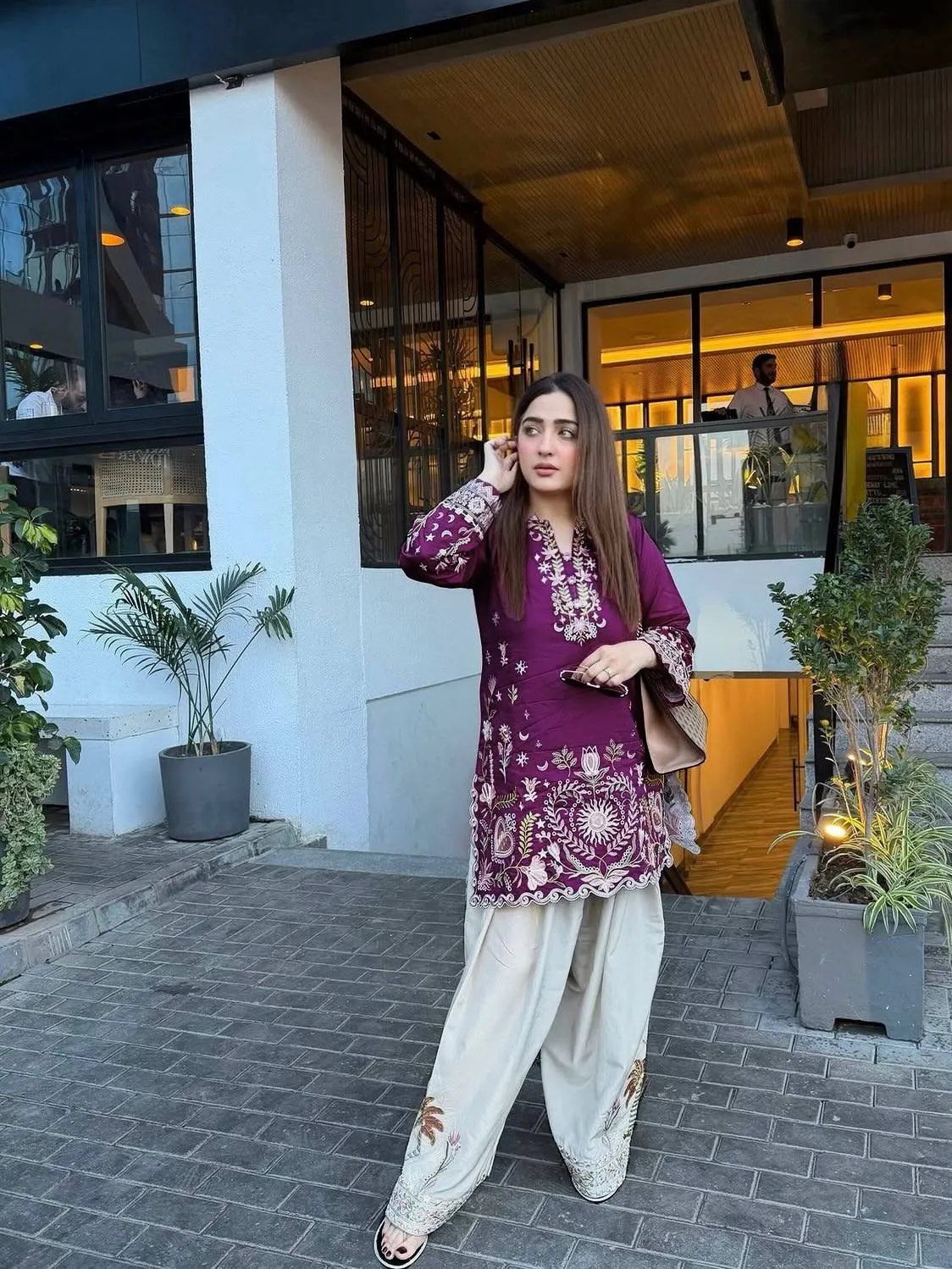 C585 237 Rayon Cotton Thread Embroidery Work Office Wear Kurti Pant