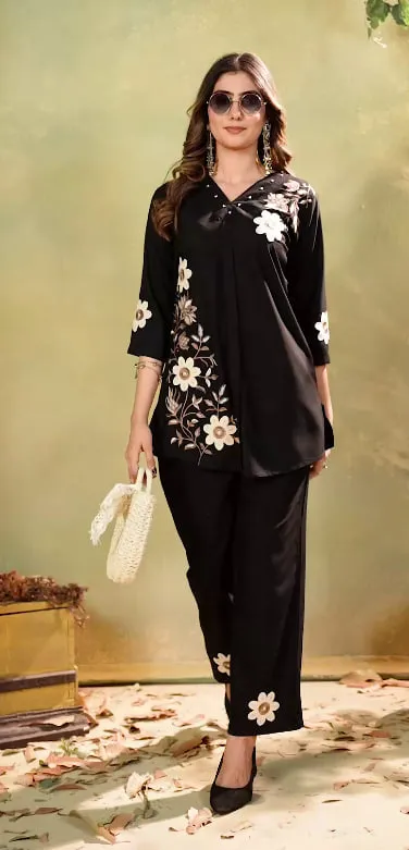 Lila 161 Rayon Embroidery Thread Work Office & Party Wear Co Ords Set
