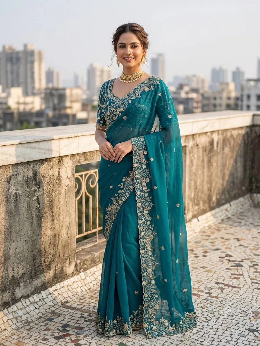 Kusum 866 Fanton Fandy Satin Silk Sequence Embroidery Work Wedding Saree
